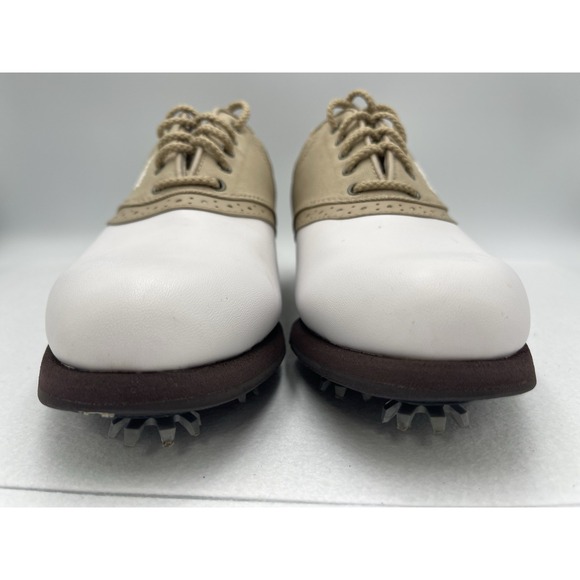 FOOTJOY GreenJoys Womens‎ White Leather Khaki Trim Golf Shoes Size 7.5 M - Picture 3 of 10